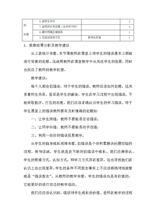 教师教学机智课堂观察报告（样本）