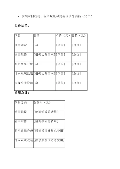 菜市场改造报价单