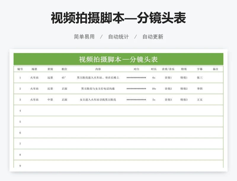 视频拍摄脚本—分镜头表