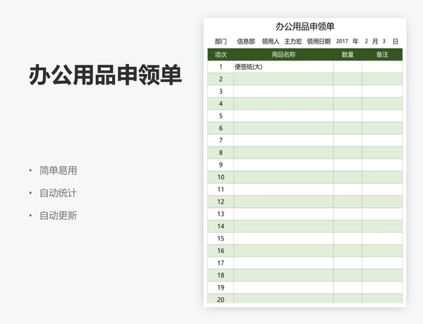 办公用品申领单