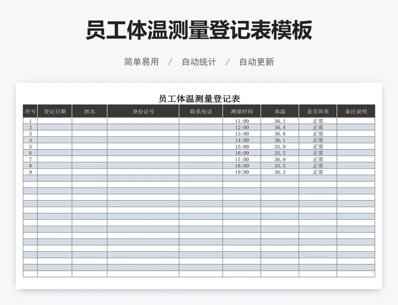 员工体温测量登记表模板