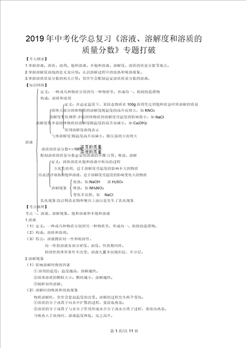 中考化学总复习溶液、溶解度和溶质的质量分数专题突破