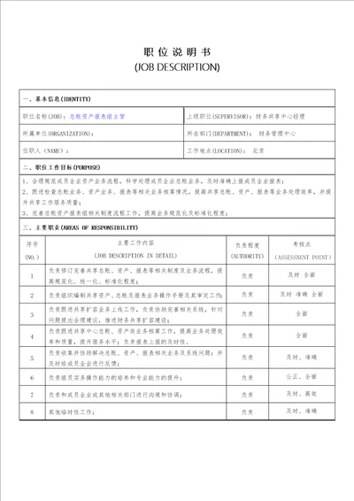 财务共享服务中心岗位职责总账报表组