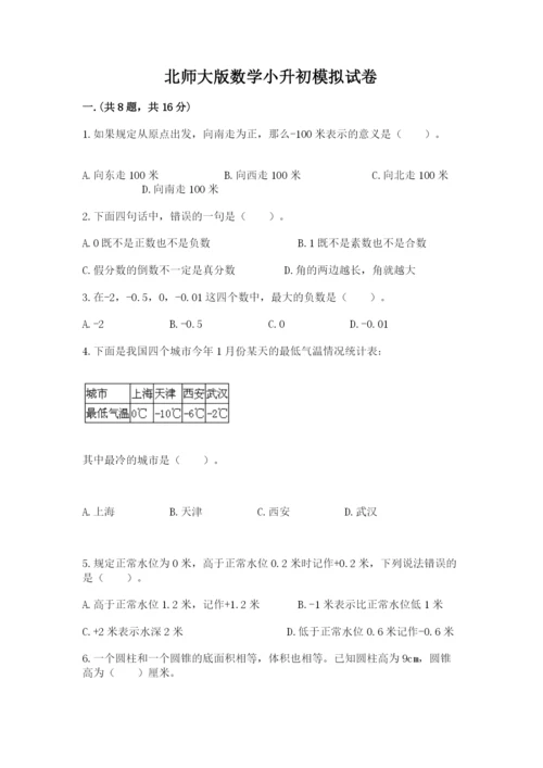 北师大版数学小升初模拟试卷及参考答案（满分必刷）.docx