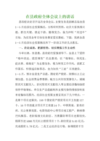 在县政府全体会议上的讲话(1)