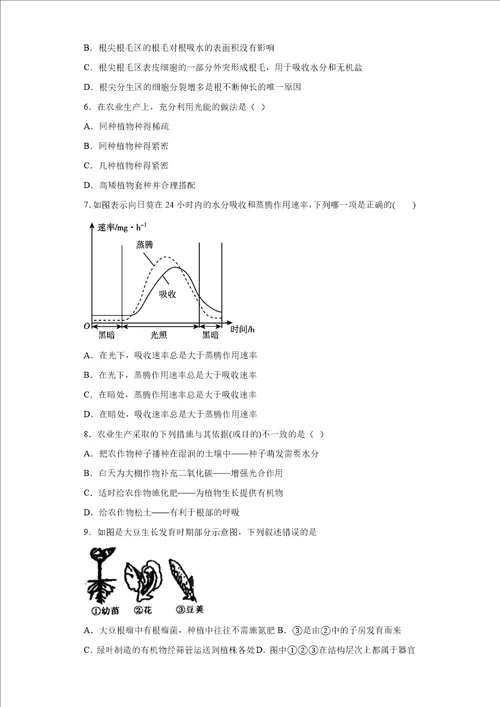 第四章植物的物质和能量转化练习华东师大版科学八年级上册