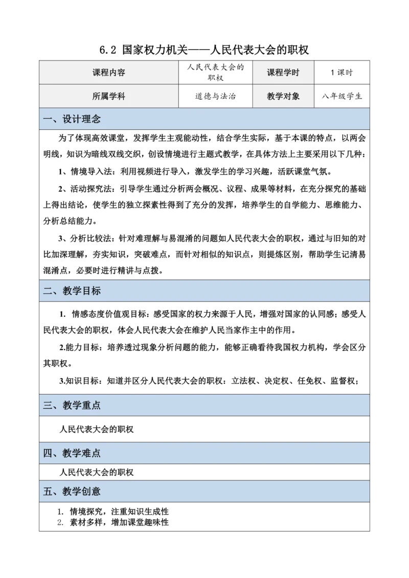 6.1《国家权力机关》第二课时