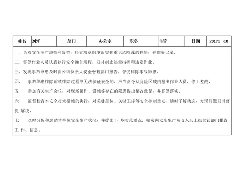 完整版各级管理层安全生产责任制权限培训记录表