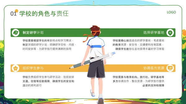 绿色插画风研学旅行活动PPT