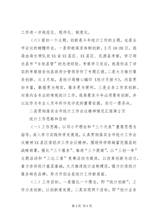 县贯彻落实全市统计工作会议精神情况汇报.docx