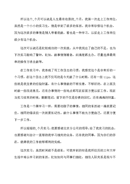 出纳员工个人实习工作总结优秀范文