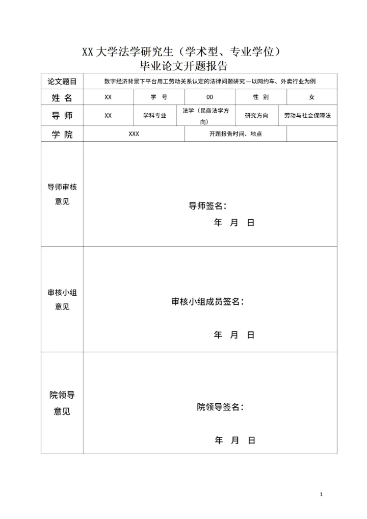 毕业论文开题报告