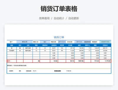 销货订单表格