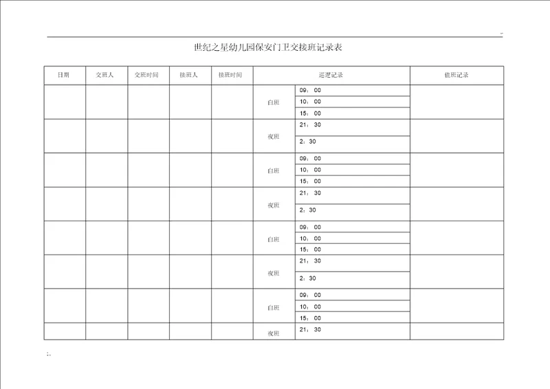 保安门卫交接班记录表