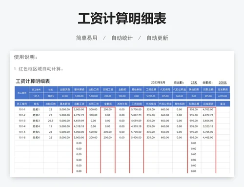 工资计算明细表