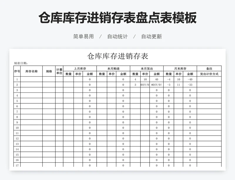 仓库库存进销存表盘点表模板