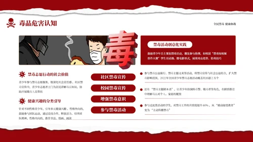 红色商务国际禁毒日宣传主题班会PPT模板