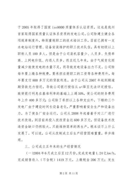 发电公司生产经营状况调研报告.docx