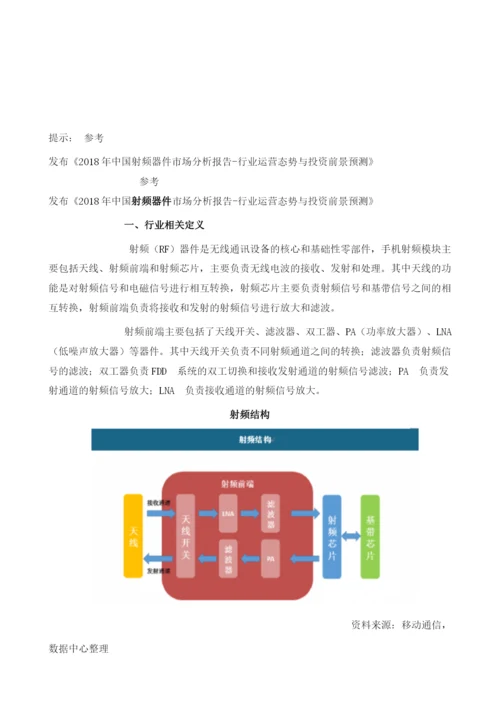 我国射频器件行业在5G浪潮推动下市场规模将会保持高幅度增长.docx