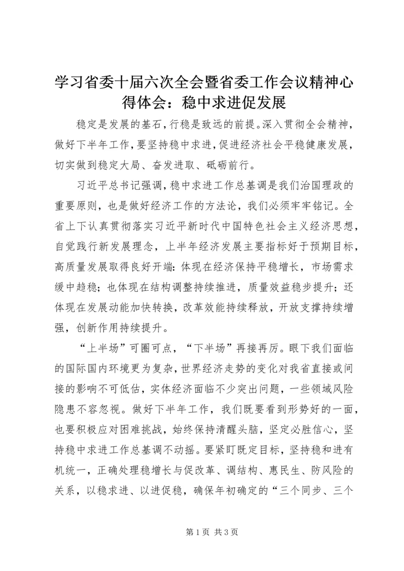 学习省委十届六次全会暨省委工作会议精神心得体会：稳中求进促发展.docx
