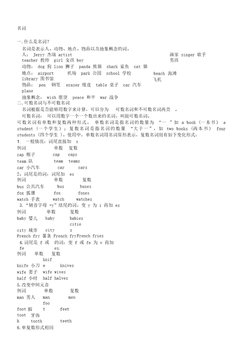 小学英语名词