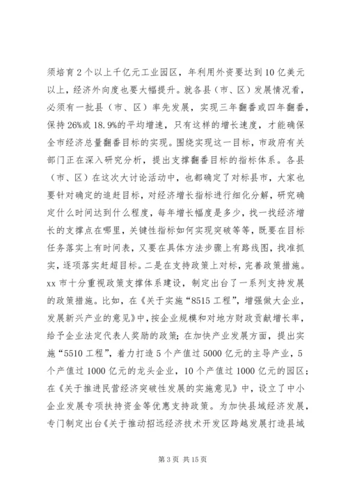 市长在全市开展解放思想大讨论活动汇报会上的讲话.docx