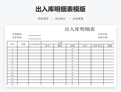 出入库明细表模版