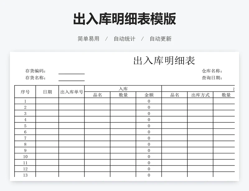 出入库明细表模版