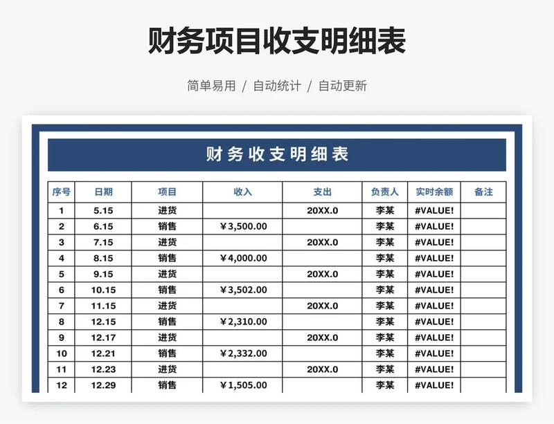 财务项目收支明细表