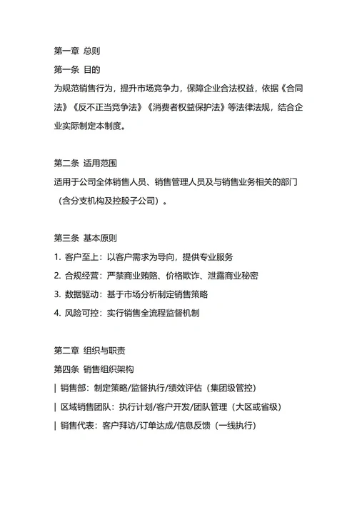 通用销售管理制度