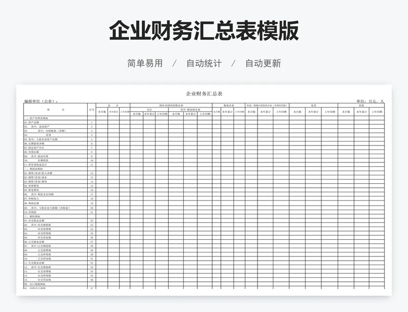 企业财务汇总表模版