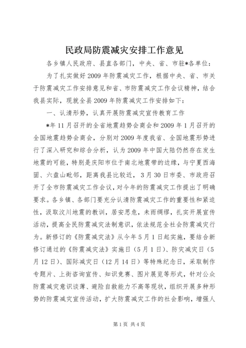 民政局防震减灾安排工作意见.docx