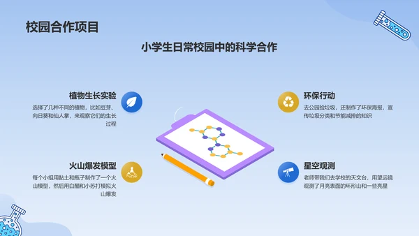 蓝色手绘风小学生科学实验探索分享PPT模板