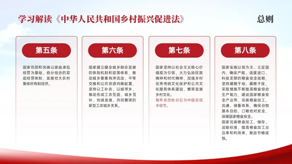 红色简约乡村振兴促进法解读学习PPT模板