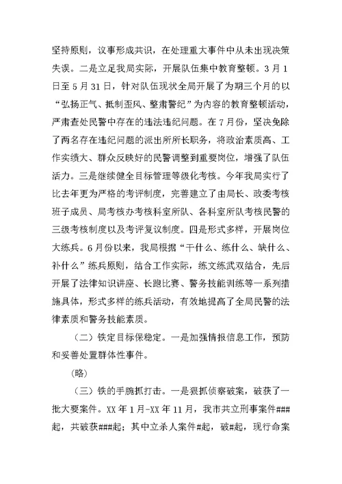 市公安局XX年度工作总结