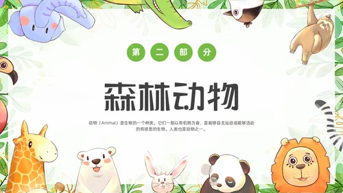 绿色可爱卡通风认识小动物知识介绍PPT世界动物日
