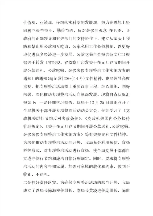 单位公款吃喝自查报告范例