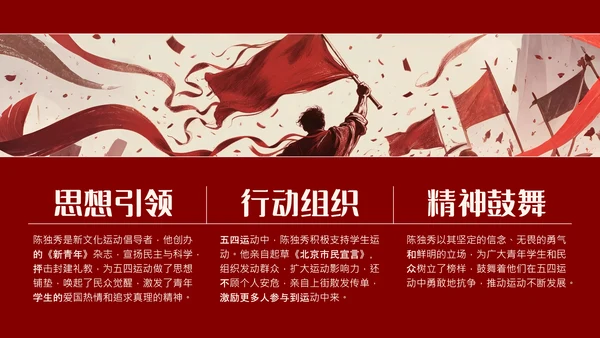 红色素描画人物介绍陈独秀PPT模板