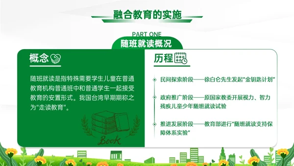 蓝绿清新展板融合教育PPT模板教师培训