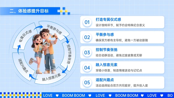 蓝色3D立体风情侣约会计划策划书PPT模板