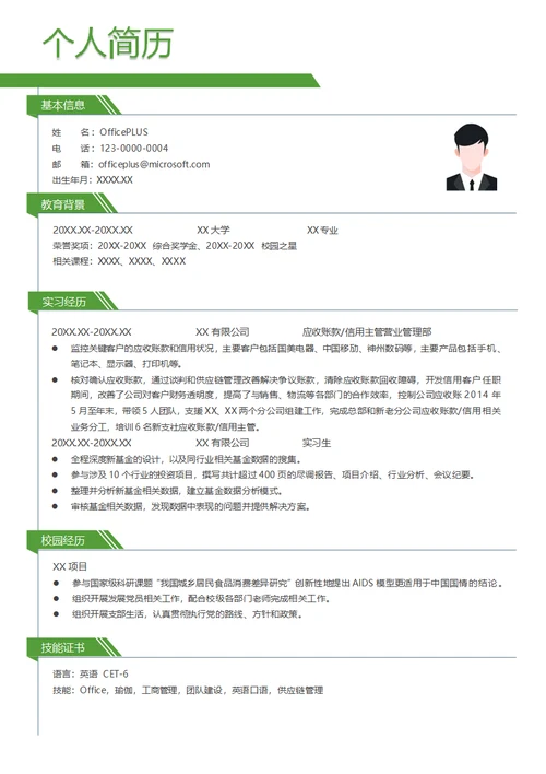 应收账款信用主管营业管理部简历模板