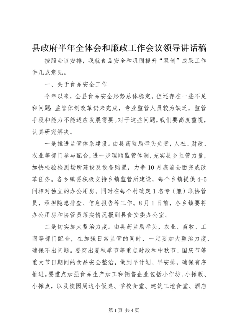 县政府半年全体会和廉政工作会议领导讲话稿.docx