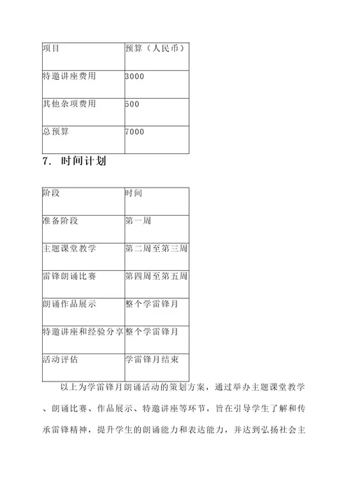 学雷锋月朗诵策划书