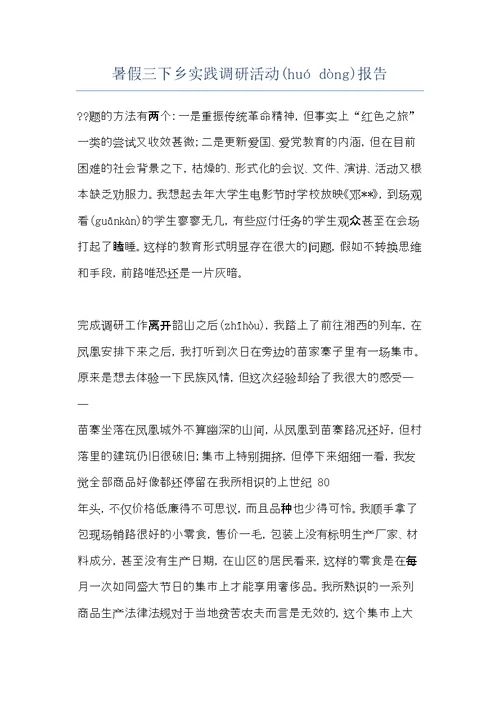 暑假三下乡实践调研活动报告(共8页)
