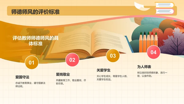 红色插画风教师师德师风教育宣传PPT模板