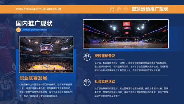 蓝橙色商务简约风篮球运动推广活动策划PPT模板