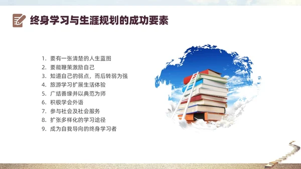 灰色实拍书籍阶梯终身学习PPT课件自我管理