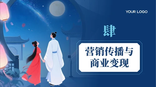 蓝色中国风七夕情侣浪漫活动策划PPT模板