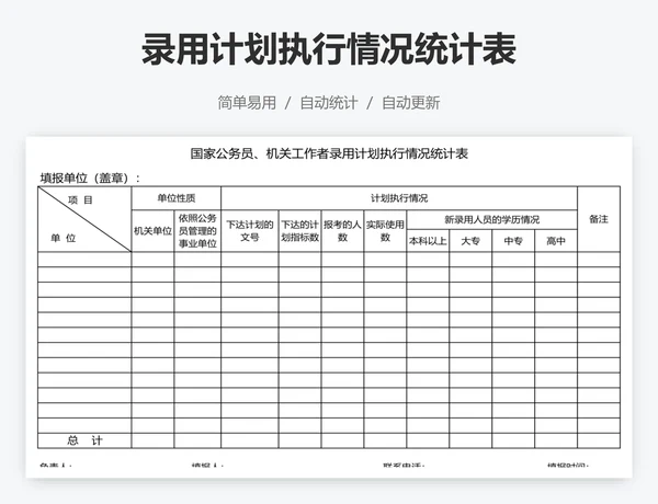 录用计划执行情况统计表