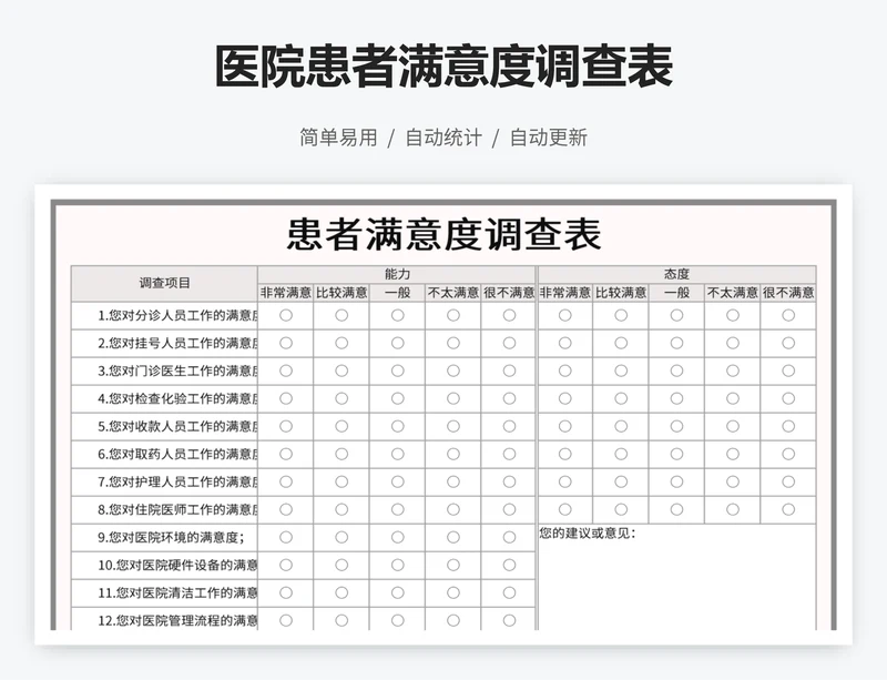 医院患者满意度调查表